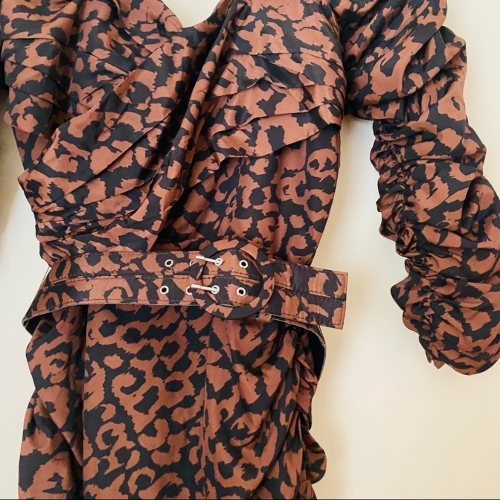NICHOLAS ruched leopard print belted minidress Size 6 - Picture 3 of 8